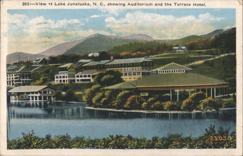 View at Lake Junaluska, showing Auditorium & Terrace Hotel North Carolina