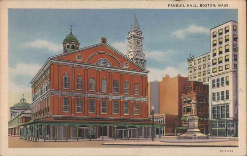 Faneuil Hall, Custom House, Samuel Adams Statue, Boston, MA Massachusetts