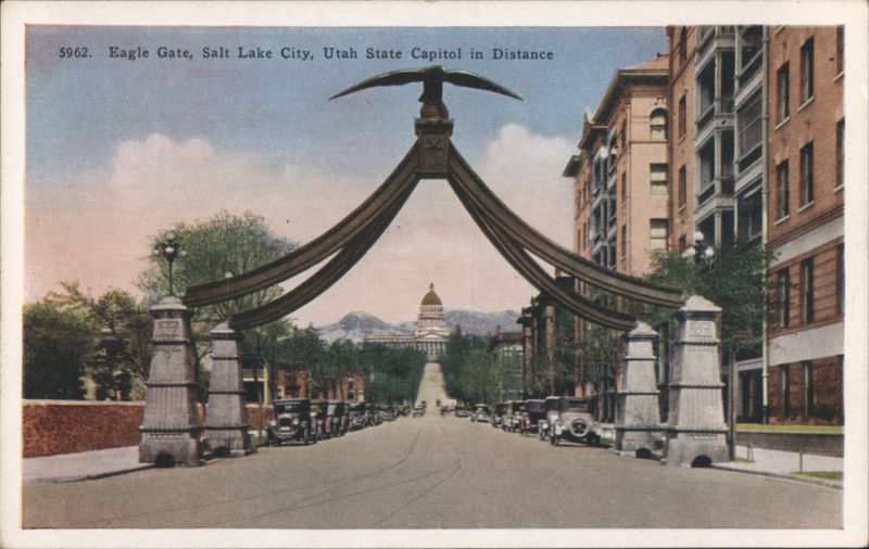 Eagle Gate, Utah State Capitol in Distance Salt Lake City