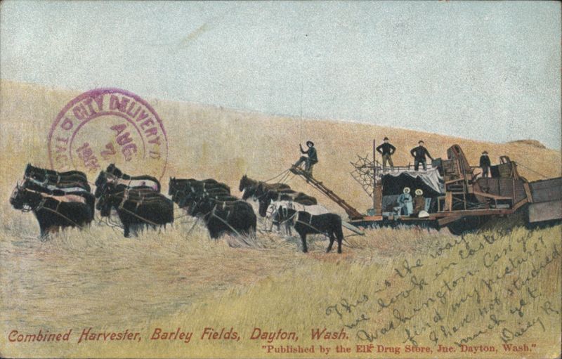Combined Harvester, Barley Fields, Dayton, Wash. Washington