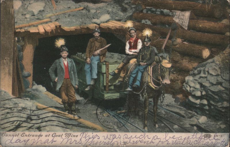 Miners at Tunnel Entrance, Goat Mine Mining