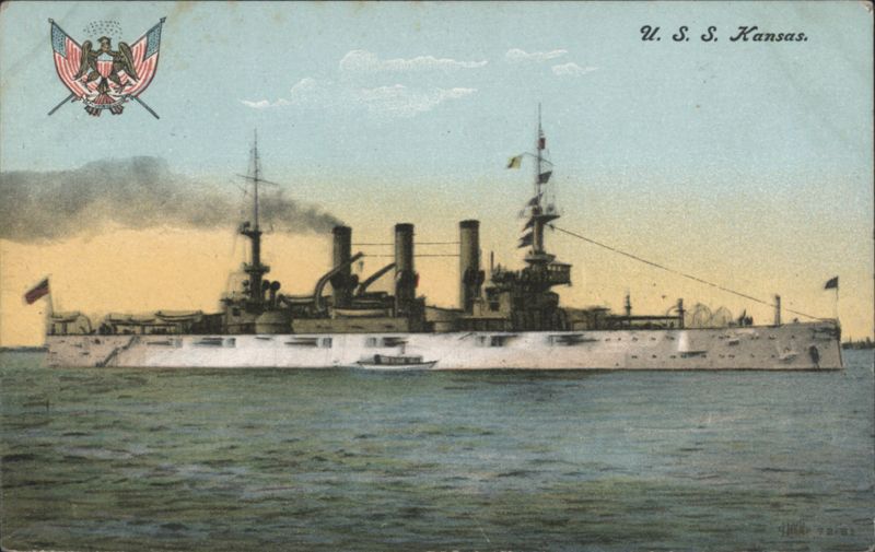 U. S. S. Kansas Battleship, American Flag & Eagle Emblem