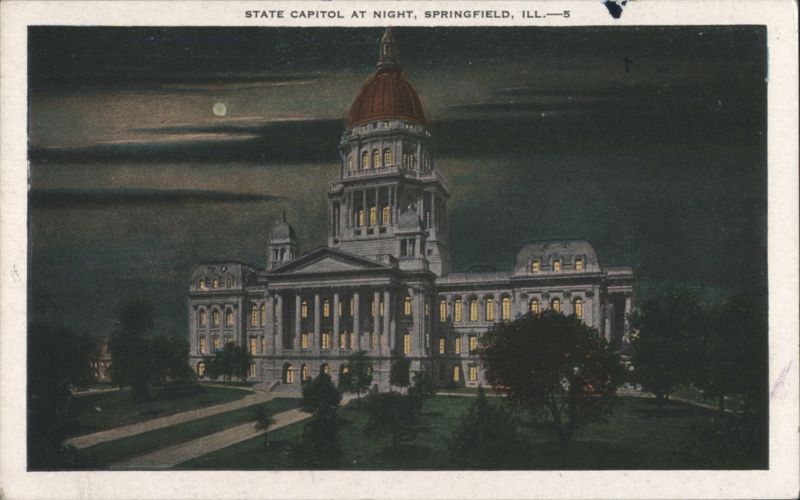 State Capitol at Night, Springfield, IL Illinois