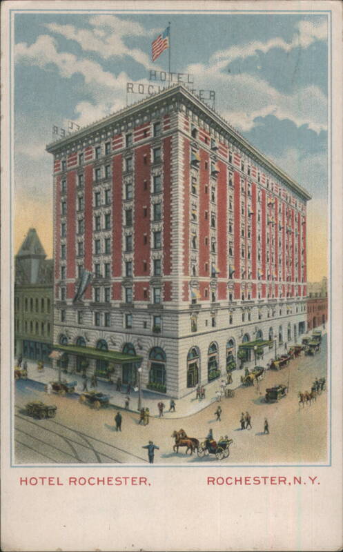 Hotel Rochester, Street Scene with Carriages & People New York