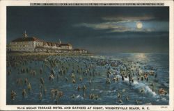 Ocean Terrace Hotel and Bathers at Night, Wrightsville Beach Postcard