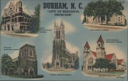 Durham NC City of Beautiful Churches, Five Churches Postcard