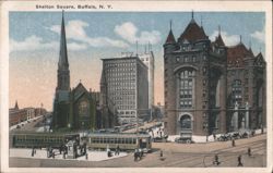 Shelton Square, Buffalo, NY - Streetcars & Buildings Postcard