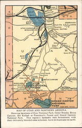Map of Utah and Northern Arizona National Parks Postcard