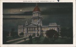 State Capitol at Night, Springfield, IL Postcard