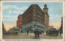 Intersection of Main Street E. and East Avenue, Rochester Postcard