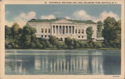 Historical Building & Lake, Delaware Park, Buffalo, NY Postcard
