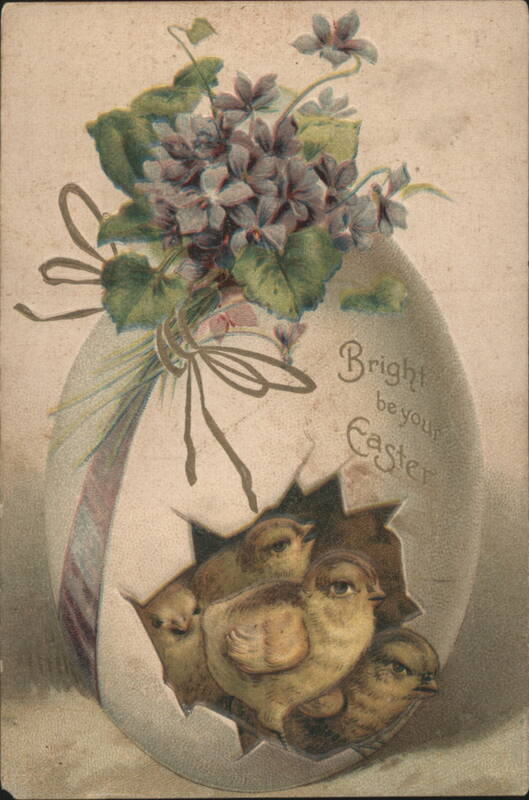 Easter Egg with Chicks and Violets, 'Bright be your Easter'