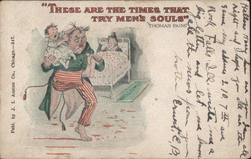 Distressed Man with Crying Baby, 'These Are The Times That Try Men's Souls'