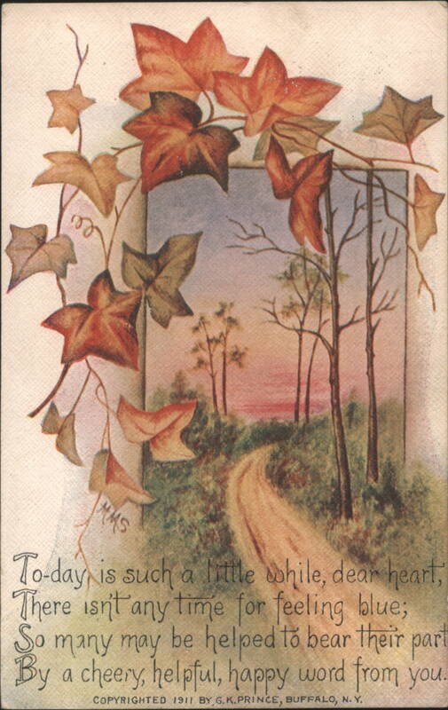 Autumn Leaves Framing Forest Road, Poetic Greeting