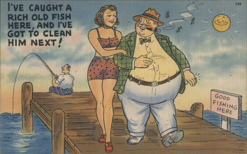 I've Caught a Rich Old Fish Here - Comic Fishing Scene