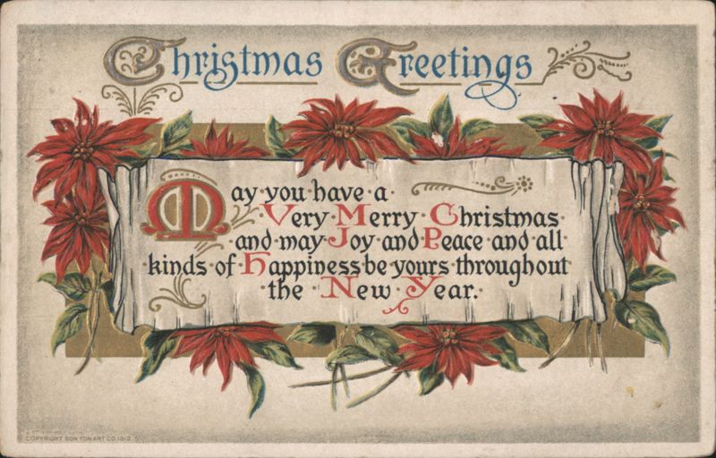 Christmas Greetings with Poinsettias and New Year's Message