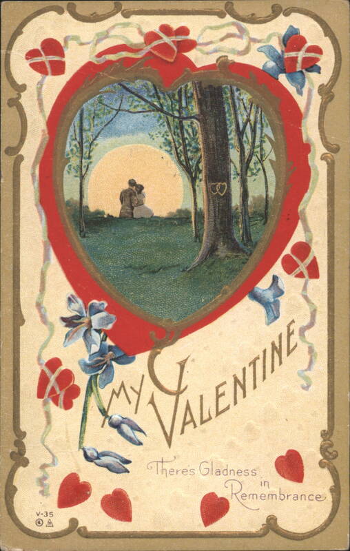 My Valentine with Embracing Couple in Heart Frame, 1914