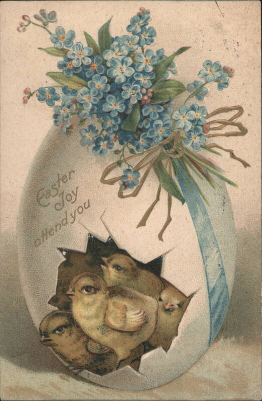 Easter Egg with Chicks and Forget-Me-Nots, 'Easter Joy attend you'