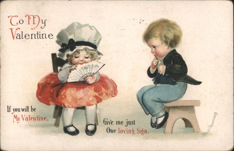 Valentine's Day Children: Girl in Chef's Hat, Boy with Loving Sign Message