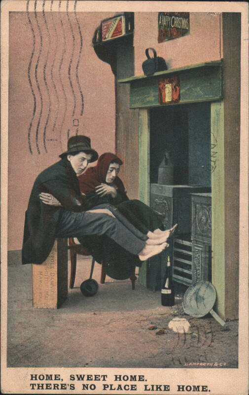 Home Sweet Home Christmas Scene with Couple Warming Bare Feet by Fireplace