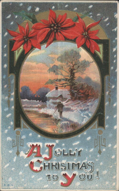 A Jolly Christmas to You! Winter Scene with Poinsettias