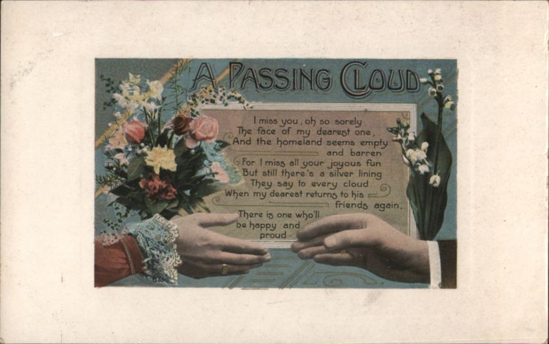 A Passing Cloud Poem with Clasped Hands and Flowers