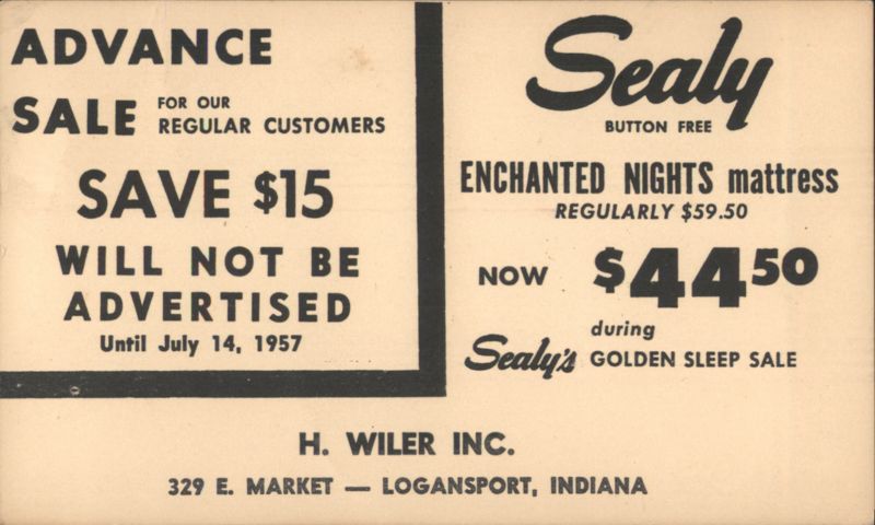 Sealy Enchanted Nights Mattress Sale H. Wiler Inc. Logansport, Indiana