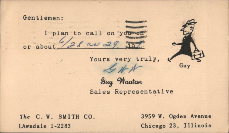 Guy Wooton Sales Representative Appointment Reminder with Cartoon