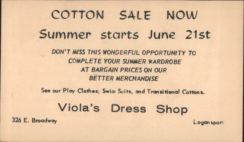 Viola's Dress Shop Cotton Sale, Logansport, Indiana