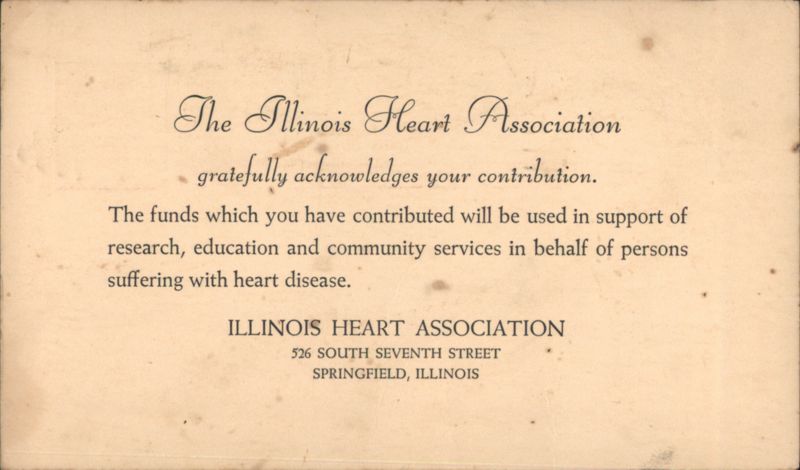Illinois Heart Association Contribution Acknowledgment, 1936 Springfield