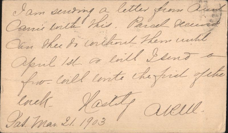 1903 Personal Message from A.W.M. to Richard D. Bardagdin