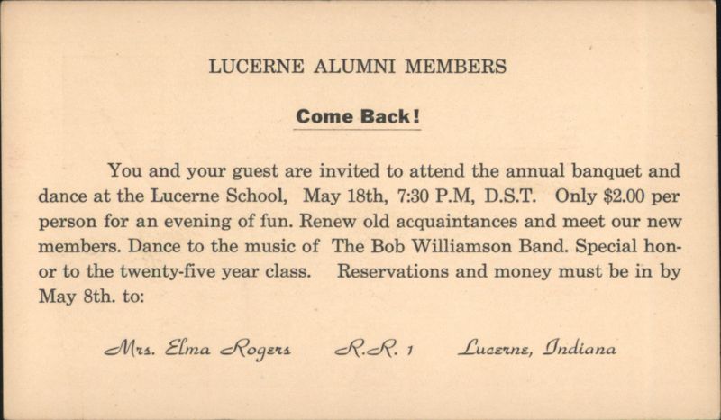 Lucerne Alumni Banquet & Dance Invitation, Lucerne, Indiana