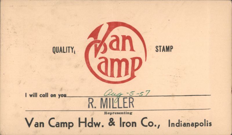 Van Camp Hdw. & Iron Co. Advertising Card Indianapolis