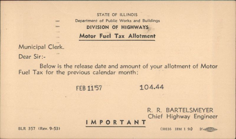 Illinois Division of Highways Motor Fuel Tax Allotment, 1957