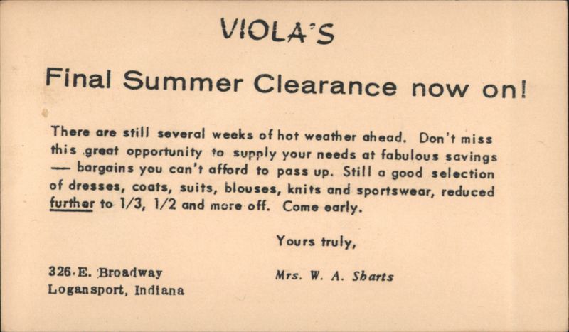 Viola's Final Summer Clearance Sale, Logansport, Indiana