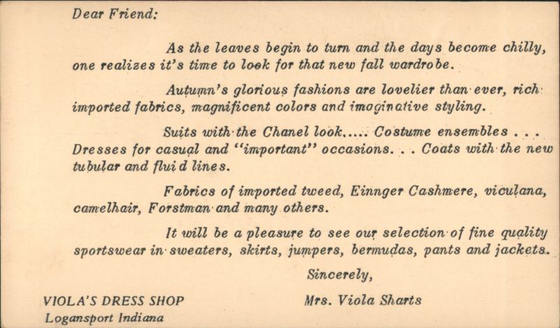 Viola's Dress Shop Fall Fashions Advertisement Logansport IN Indiana