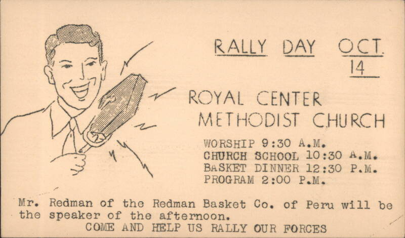 Royal Center Methodist Church Rally Day, Speaker Mr. Redman, Oct 14, 1951 Indiana