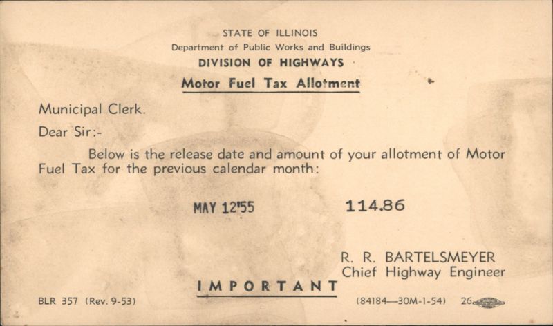 Illinois Division of Highways Motor Fuel Tax Allotment 1955 Springfield