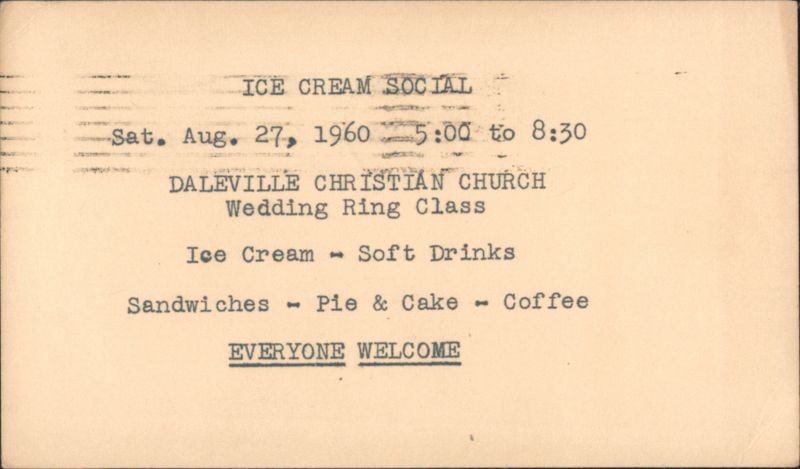 Ice Cream Social at Daleville Christian Church, Wedding Ring Class, 1960 Indiana