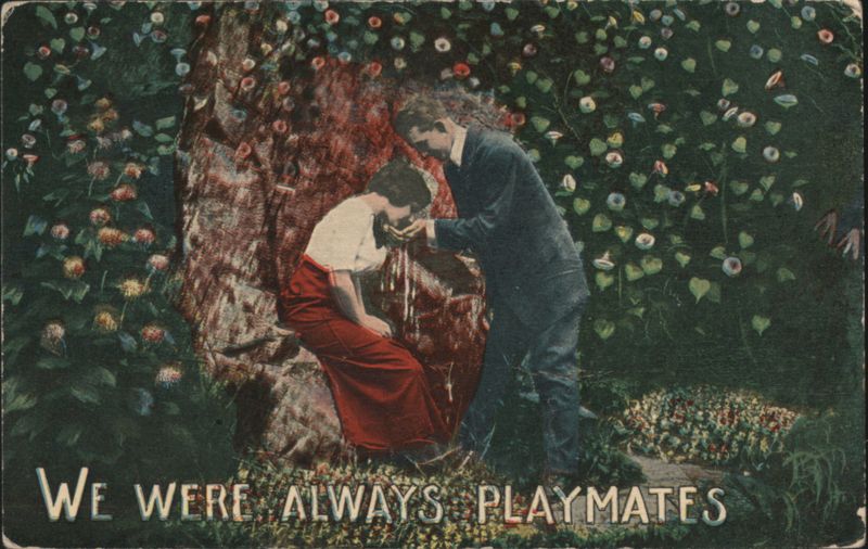 Man Pouring Water for Woman from Tree, 'We Were Always Playmates'