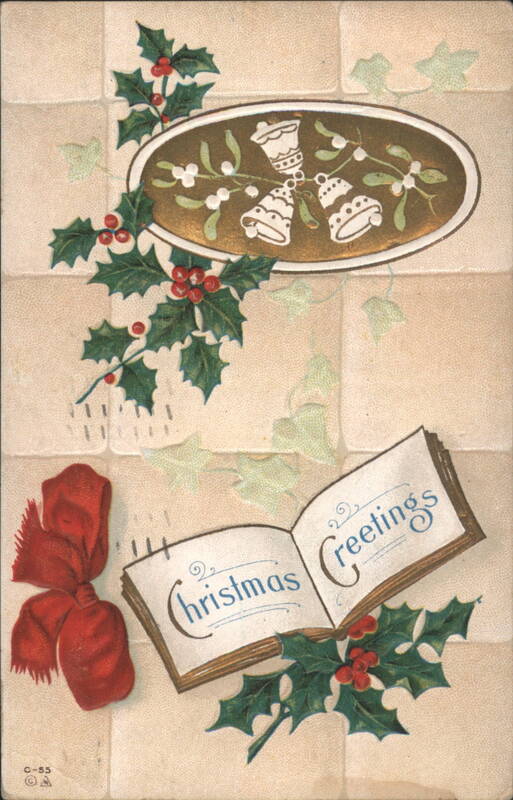 Christmas Greetings Book with Holly, Mistletoe, and Bells