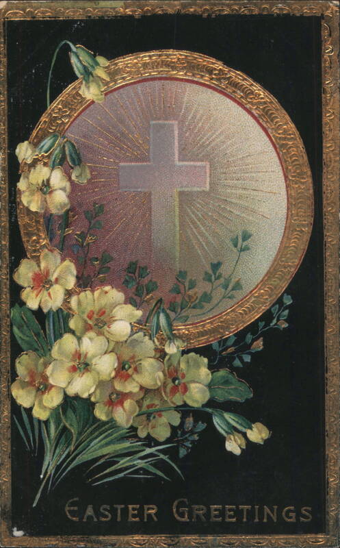 Easter Greetings with Cross and Yellow Flowers Crosses