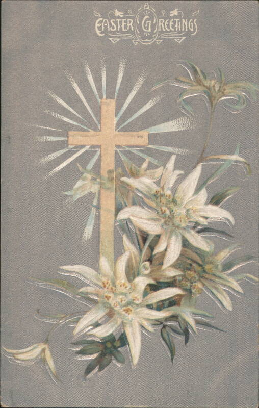 Easter Greetings with Cross and Edelweiss Flowers Crosses