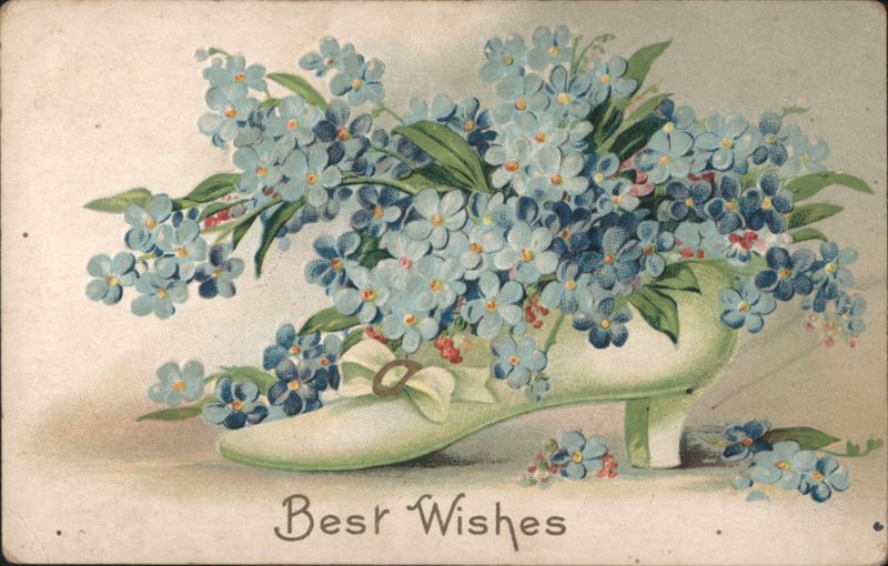 Best Wishes Greeting with Forget-Me-Nots in a High-Heeled Shoe