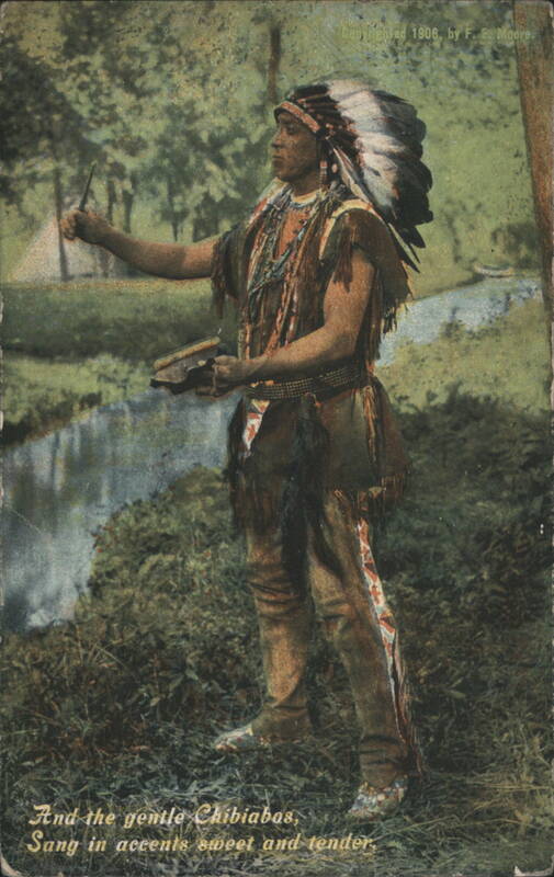 Native American Man in Headdress by Stream, Hiawatha Series