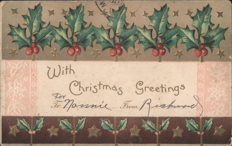 Christmas Greetings with Holly and Berries