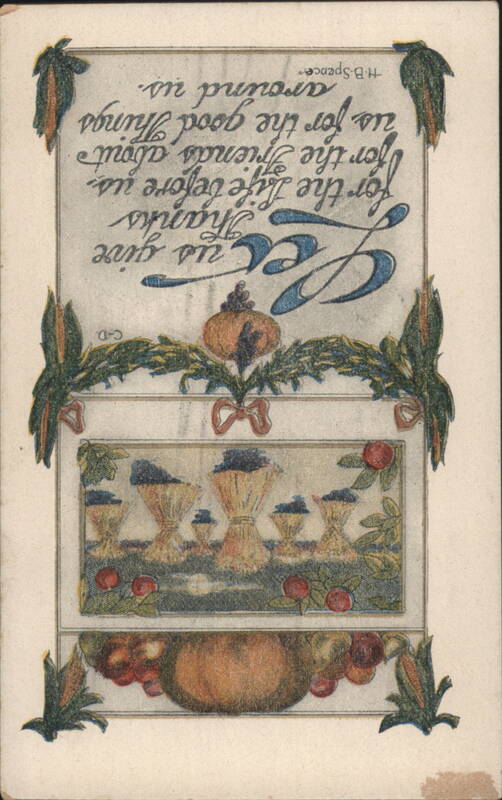 Thanksgiving Greeting with Poem, Pumpkins, and Wheat Sheaves