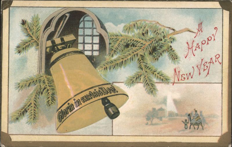 Golden Bell Gloria in excelsis Deo with Pine Branches, Happy New Year