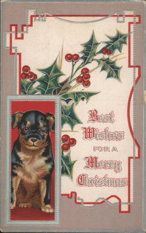 Puppy with Holly and Berries, Best Wishes for a Merry Christmas