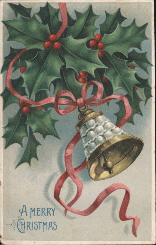 Holly, Berries, Bell, and Ribbon for Christmas Greeting